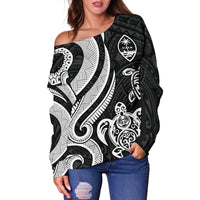 Guam Polynesian Women Of Shoulder Sweater - White Tentacle Turtle - Polynesian Pride