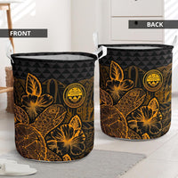 Federated States Of Micronesia Laundry Basket - Polynesian Turtle Hibiscus Gold - Polynesian Pride