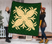 Hawaiian Premium Quilt Royal Pattern - Green - A2 Style - Polynesian Pride