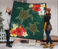 Hawaii Sea Turtle Hibiscus Plumeria Premium Quilt - Polynesian Pride