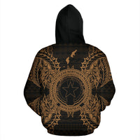 Northern Mariana Islands Polynesian All Over Zip up Hoodie Map Gold - Polynesian Pride