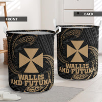 Wallis and Futuna Polynesian Laundry Basket - Gold Tribal Wave - Polynesian Pride