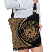 Hawaii Coat Of Arms Polynesian Crossbody Boho Handbag - Circle Style Gold - Polynesian Pride