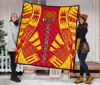 Papua New Guinea Premium Quilt - Papua New Guinea Coat Of Arsms Polynesian Yellow Tattoo - Polynesian Pride