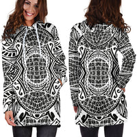 Polynesian Women's Hoodie Dress - Polynesian White Black - Polynesian Pride