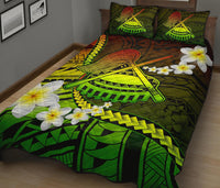American Samoa Quilt Bed Set - Seal Of American Samoa With Plumeria Flowers - Polynesian Pride