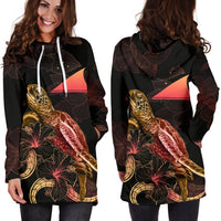 Tokelau Polynesian Hoodie Dress - Turtle With Blooming Hibiscus Gold - Polynesian Pride