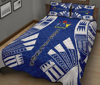 Cook Islands Quilt Bed Set - Cook Islands Coat Of Arms & Polynesian White Tattoo Style - Polynesian Pride