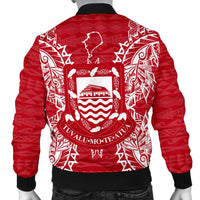 Tuvalu Polynesian Men's Bomber Jacket Map Red White - Polynesian Pride