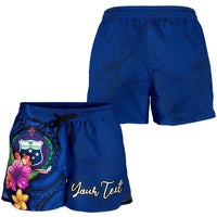 Samoa Polynesian Custom Personalised Women's Short - Floral With Seal Blue - Polynesian Pride