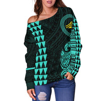 Hawaii Mauna Kea Polynesian Women's Off Shoulder Sweater - Turquoise - Polynesian Pride