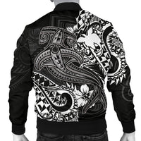 Papua New Guinea Men's Bomber Jacket - White Shark Polynesian Tattoo - Polynesian Pride