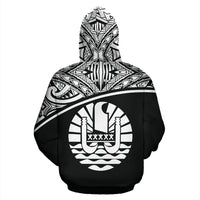 Tahiti Polynesian ll Over Custom Hoodie Black Curve - Polynesian Pride
