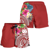 Polynesian Samoa Women's Shorts - Summer Plumeria (Red) - Polynesian Pride