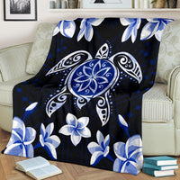 Hawaiian Icon Blue Turtle Plumeria Blanket - Polynesian Pride