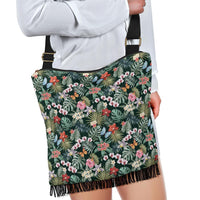 Hawaii Tropical Plumeria Pattern With Palm Leaves Crossbody Boho Handbag - Polynesian Pride