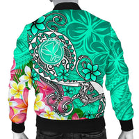 Hawaii Men's Bomber Jacket - Turtle Plumeria Polynesian Tattoo Turquoise Color - Polynesian Pride