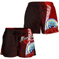 Federated States Of Micronesia Polynesian Custom Personalised Women's Shorts - Coat Of Arm With Hibiscus - Polynesian Pride
