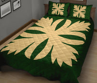 Hawaiian Royal Pattern Quilt Bed Set - Green - C3 Style - Polynesian Pride