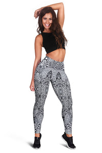 Polynesian Lauhala Mix White Hawaii Women's Leggings AH - Polynesian Pride