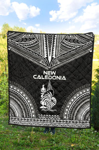 New Caledonia Premium Quilt - New Caledonia Coat Of Arms Polynesian Chief Black Version - Polynesian Pride