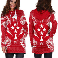 Kosrae Polynesian Hoodie Dress Map Red White - Polynesian Pride