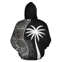 Wallis and Futuna Polynesian Zip up Hoodie Coconut Tree Black - Polynesian Pride