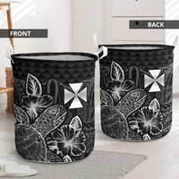 Wallis And Futuna Laundry Basket - Polynesian Turtle Hibiscus Black - Polynesian Pride