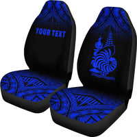New Caledonia Custom Personalised Car Seat Covers - New Caledonia Coat Of Arms Polynesian Tattoo Fog Blue - Polynesian Pride