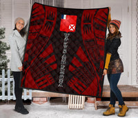 Wallis And Futuna Premium Quilt - Wallis And Futuna Coat Of Arms Polynesian Red Tattoo (Dark Red) - Polynesian Pride