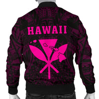 Hawaii Kakau Makau Fish Hook Kanaka Map Men's Bomber Jacket Polynesian - Pink - Polynesian Pride