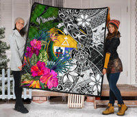 Nauru Premium Quilt - Turtle Plumeria Banana Leaf Crest - Polynesian Pride