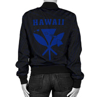Hawaii Kakau Polynesian Kanaka Map Women's Bomber Jacket - Blue - Polynesian Pride