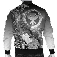 Polynesian Hawaii Men's Bomber Jacket - Kanaka Maoli Humpback Whale with Tropical Flowers (White) - Polynesian Pride