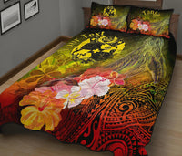 Tonga Custom Personalised Quilt Bed Set - Humpback Whale with Tropical Flowers (Yellow) - Polynesian Pride