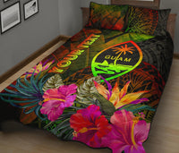 Guam Polynesian Personalised Quilt Bed Set - Hibiscus and Banana Leaves - Polynesian Pride