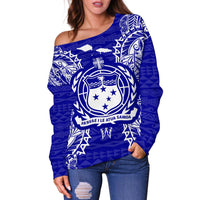 Samoa Polynesian Shoulder Sweater Map Blue - Polynesian Pride