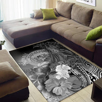 Polynesian Hawaii Area Rug - Humpback Whale with Tropical Flowers (White) - Polynesian Pride