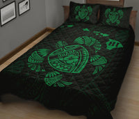 Hawaii Turtle Hibicus Map Quilt Bed Set - Green - Polynesian Pride