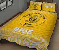 Niue Quilt Bed Set - Niue Coat Of Arms Polynesian Tattoo Fog Yellow Style - Polynesian Pride