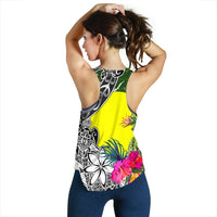 Palau Women's Racerback Tank White - Turtle Plumeria Banana Leaf - Polynesian Pride