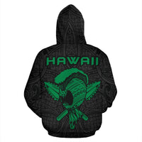 Polynesian Kakau Helmet Weapon Green Kanaka Warrior Hoodie - Polynesian Pride