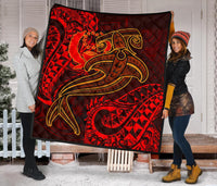 Pohnpei Premium Quilt - Red Shark Polynesian Tattoo - Polynesian Pride