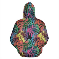 Polynesian All Over Zip up Hoodie Palm Leaves Neon Color - Polynesian Pride