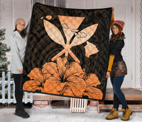 Hawaiian Kanaka Premium Quilt Hibiscus Polynesian Love Orange - Polynesian Pride