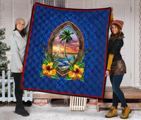 Guam Premium Quilt - Guam Coat Of Arms Hibiscus - Polynesian Pride