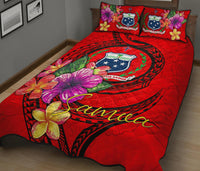 Samoa Polynesian Quilt Bed Set - Floral With Seal Red - Polynesian Pride