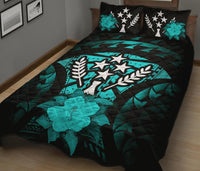 Kosrae Polynesian Quilt Bed Set Hibiscus Turquoise - Polynesian Pride