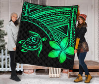Hawaii Quilt - Hawaii Turtle Plumeria Quilt Green - Polynesian Pride
