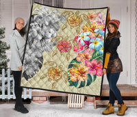 Hawaii Polynesian Flowers Swimming Turtles Premium Quilt - Polynesian Pride